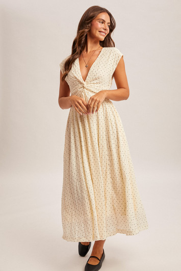 HEM & THREAD POLKA DOT TWIST V-NECK MAXI DRESS