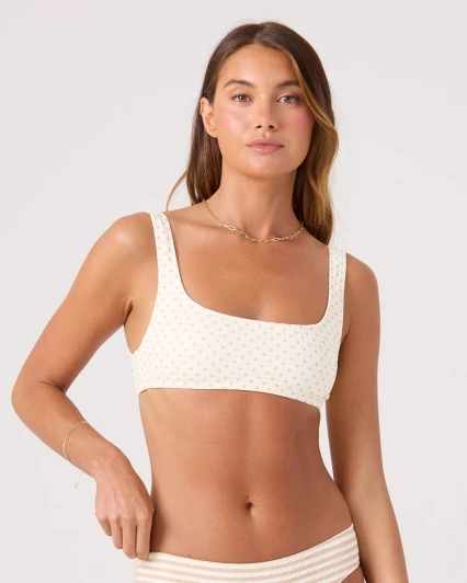 ROXY PUKA DOTS SQUARE NECK BRALETTE BIKINI TOP