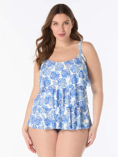 BEACH HOUSE JANE RUFFLE TIERED TANKINI - SHORELINE SHELLS (16W-24W)