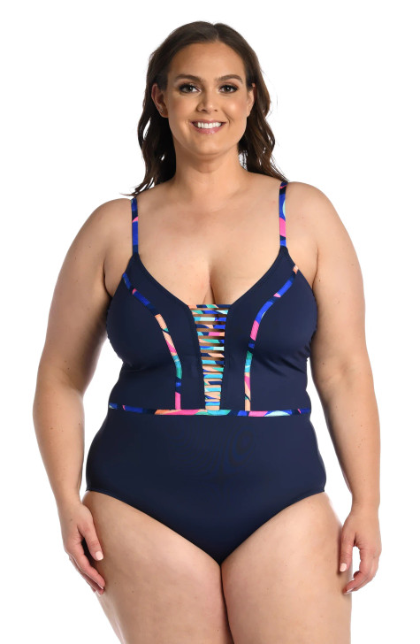 LA BLANCA PAINTED LEAVES PLUNGE ONE PIECE (16W-20W)