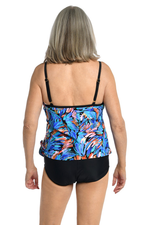 MAXINE FEATHERS & FLAIR SCOOP NECK FAUX TANKINI ONE PIECE