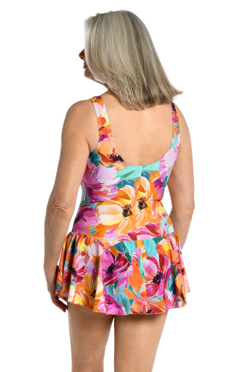 MAXINE SUNSET BOUQUET PRINCESS SEAM SWIM DRESS ONE PIECE