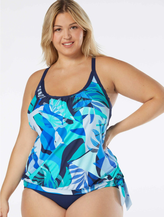 BEACH HOUSE SPORT PLUS SIZE TRIUMPH DOUBLE LAYER TANKINI - GEO PALM (18W-22W)