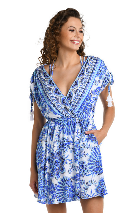 LA BLANCA BEYOND THE PACIFIC V-NECK COVER UP DRESS