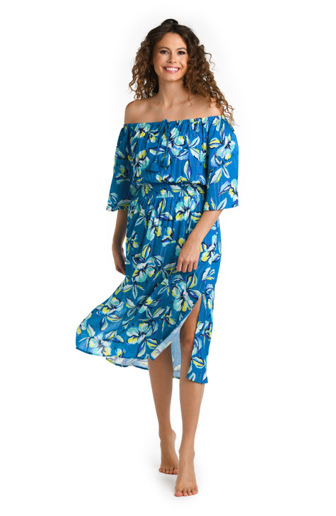 LA BLANCA FIJI TROPICS OFF THE SHOULDER COVER UP DRESS