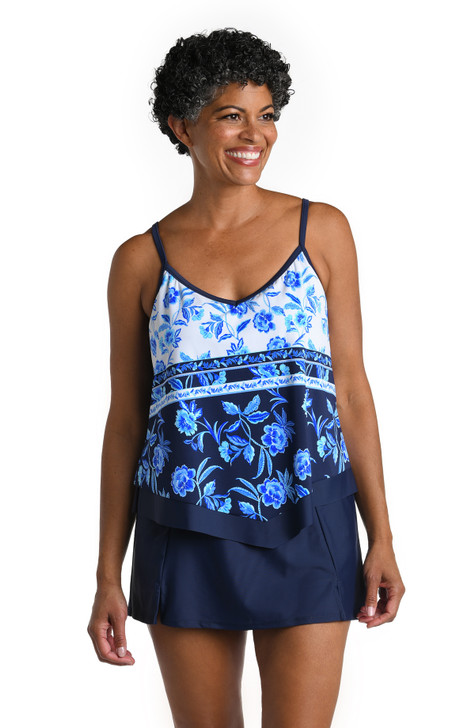 MAXINE SHIBORI VINES FLUTTER HEM TANKINI