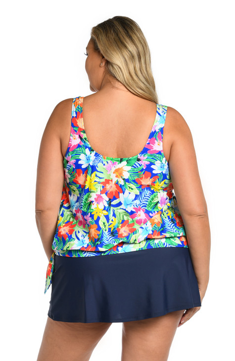 MAXINE HULA HOLIDAY BANDED SCOOP BLOUSON TANKINI (16W-22W)