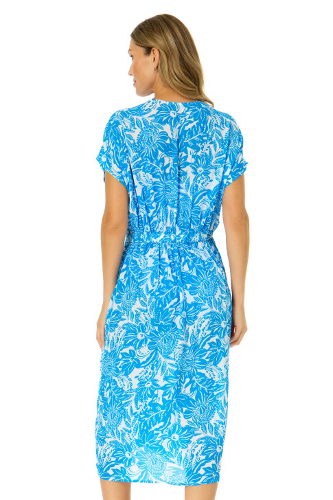 ANNE COLE MIDNIGHT FLORAL V-NECK TWIST FRONT MIDI DRESS