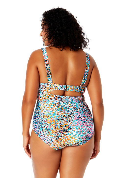 ANNE COLE SUNSET DOT UNDERWIRE SURPLICE ONE PIECE (16W-20W)