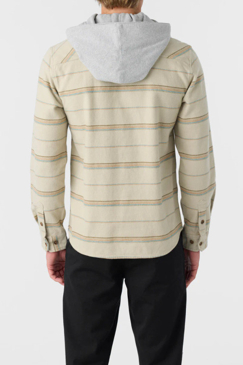 O'NEILL LANDMARKED STRIPE HOODED LONG SLEEVE FLANNEL SHIRT