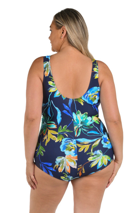 MAXINE INDIGO VINEYARD SIDE SHIRRED ONE PIECE (20W-24W)