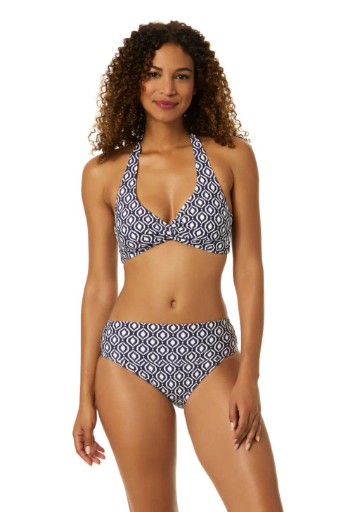 ANNE COLE AZZURA GEO TIE BACK TWIST FRONT HALTER BIKINI TOP