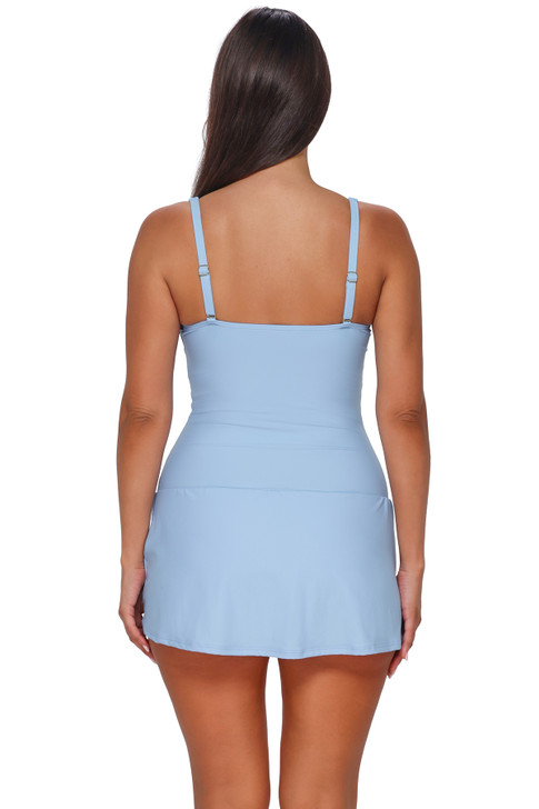 SUNSETS SOLID SIENNA SWIM DRESS (12-18) - BLUE WHISPER