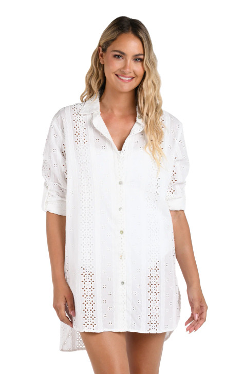 LA BLANCA EYELET COVERS CAMP SHIRT