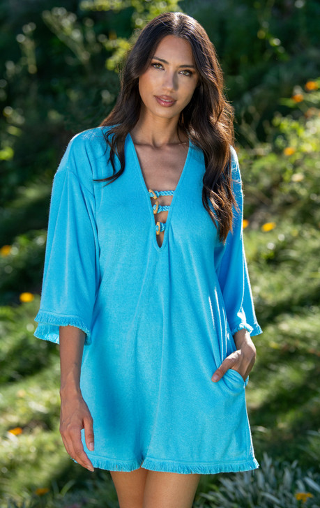 LA BLANCA WILD NOMAD WOOD TOGGLE FRONT TUNIC - SKY
