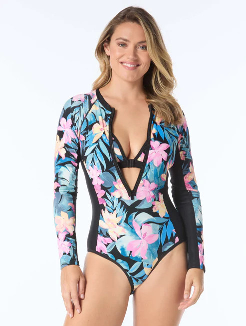 BEACH HOUSE SPORT SCULPT LONG SLEEVE ZIP FRONT ONE PIECE - WILD CALYPSO