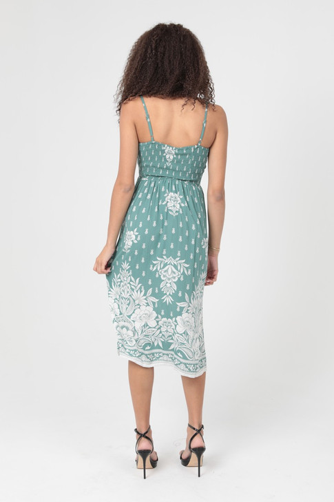 ANGIE V-NECK TWIST FRONT CUTOUT MIDI DRESS