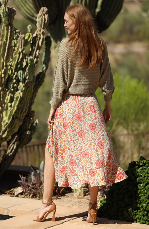 ANGIE RUFFLE SLIT MID LENGTH SKIRT