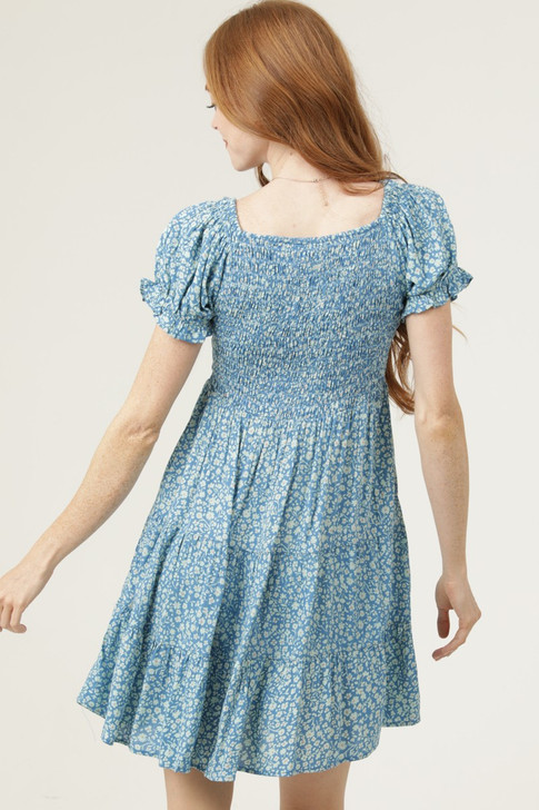 ANGIE V-NECK SMOCKED BUST PUFF SLEEVE SHORT DRESS