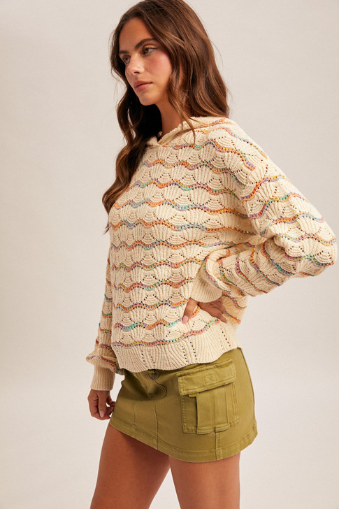 HEM & THREAD POINTELLE STITCH SWEATER HOODIE