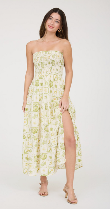 BLU PEPPER STRAPLESS TIERED MIDI DRESS