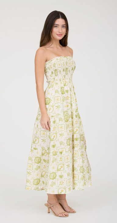 BLU PEPPER STRAPLESS TIERED MIDI DRESS