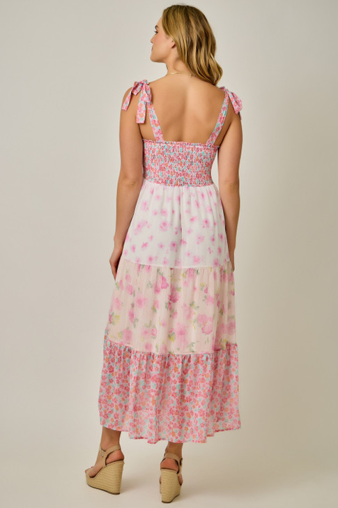 MYSTREE TIED STRAP SMOCKED TIERED LONG DRESS