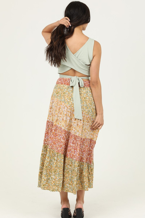 ANGIE PRINTED A LINE TIERED MAXI SKIRT