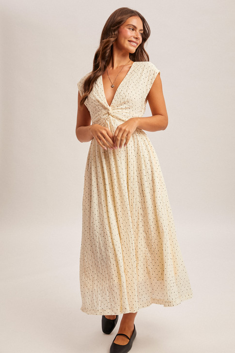 HEM & THREAD POLKA DOT TWIST V-NECK MAXI DRESS