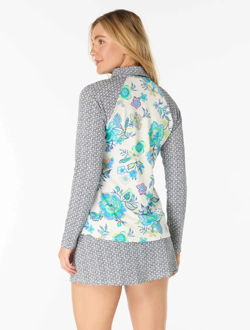 BEACH HOUSE KAREN TEXTURED ZIP FRONT RASHGUARD - DIAMOND MEADOWS