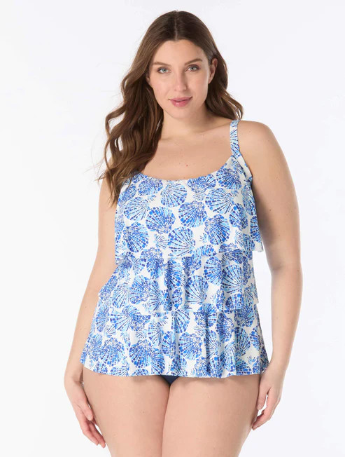 BEACH HOUSE JANE RUFFLE TIERED TANKINI - SHORELINE SHELLS (16W-24W)