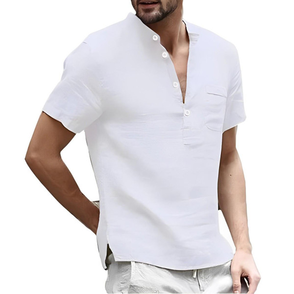 T-shirt Uni en Lin à Manches Courtes T-shirt Uni en Lin à Manches Courtes zaxx