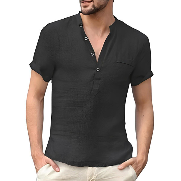 T-shirt Uni en Lin à Manches Courtes T-shirt Uni en Lin à Manches Courtes zaxx