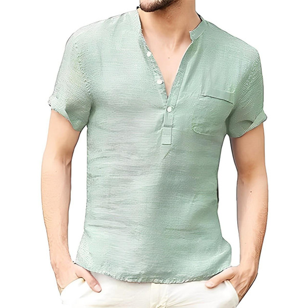 T-shirt Uni en Lin à Manches Courtes T-shirt Uni en Lin à Manches Courtes zaxx