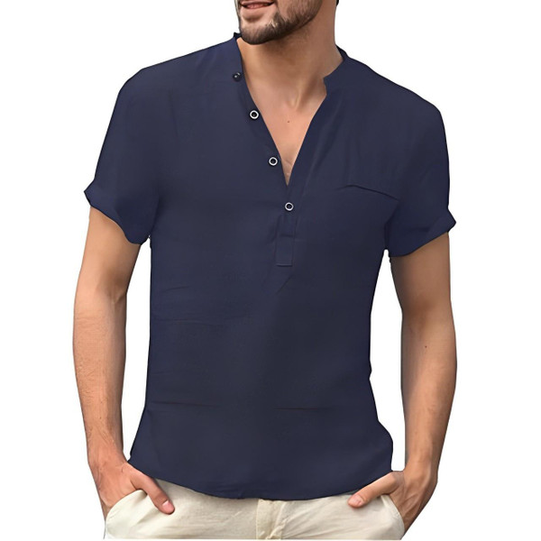 T-shirt Uni en Lin à Manches Courtes T-shirt Uni en Lin à Manches Courtes zaxx