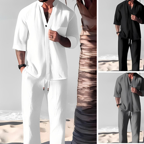 Ensemble Deux Pièces en Coton : Chemise et Pantalon Ensemble Deux Pièces en Coton : Chemise et Pantalon zaxx