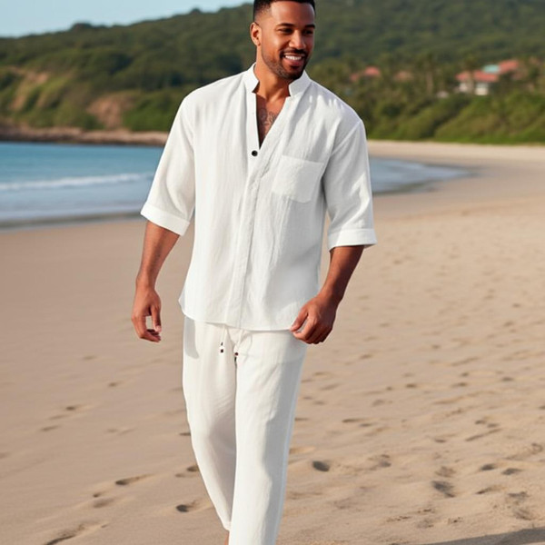 Ensemble Deux Pièces en Coton : Chemise et Pantalon Ensemble Deux Pièces en Coton : Chemise et Pantalon zaxx