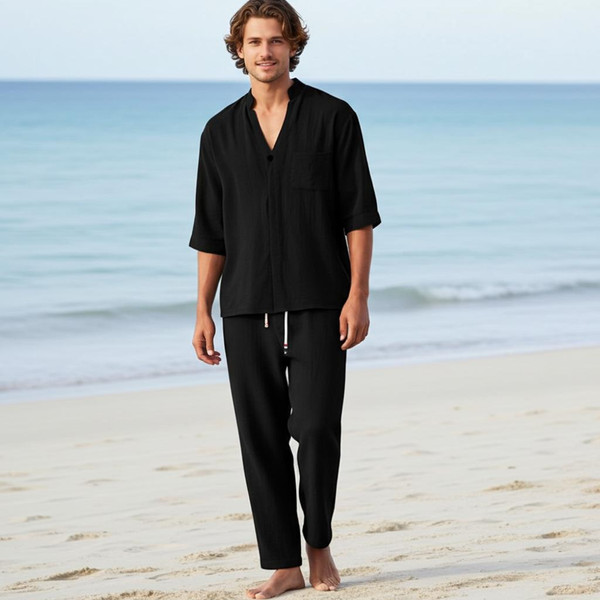 Ensemble Deux Pièces en Coton : Chemise et Pantalon Ensemble Deux Pièces en Coton : Chemise et Pantalon zaxx