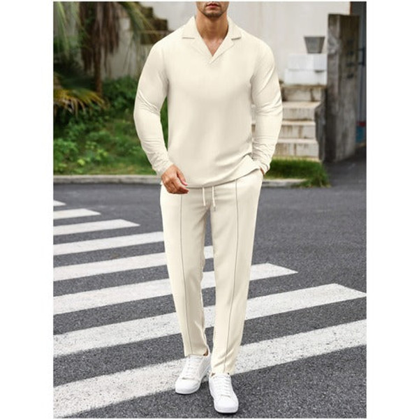 Élégant Ensemble pour Homme en Coton, Composé d'une Chemise À Col et d'un Pantalon À Cordon Cotrelio™ Élégant Ensemble pour Homme en Coton, Composé d'une Chemise À Col et d'un Pantalon À Cordon Cotrelio™ zaxx