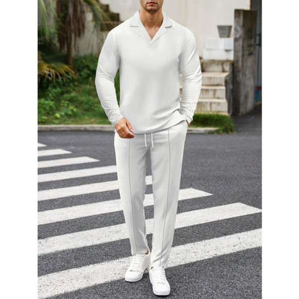 Élégant Ensemble pour Homme en Coton, Composé d'une Chemise À Col et d'un Pantalon À Cordon Cotrelio™ Élégant Ensemble pour Homme en Coton, Composé d'une Chemise À Col et d'un Pantalon À Cordon Cotrelio™ zaxx