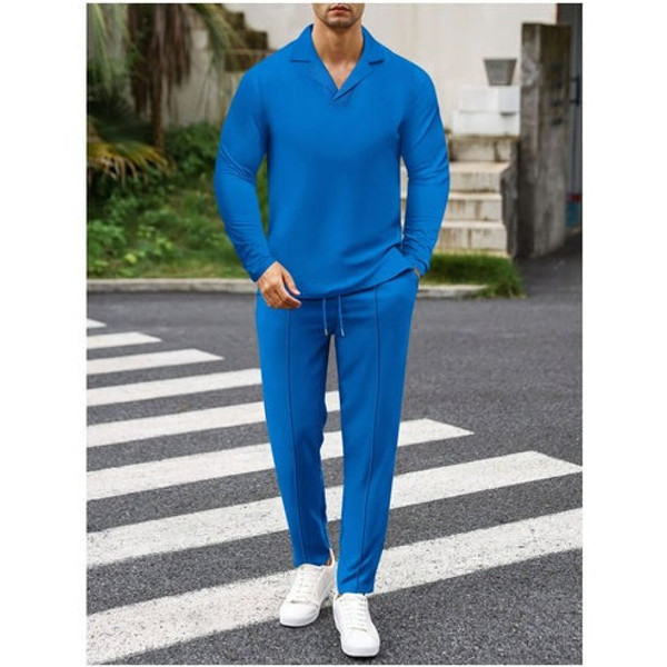 Élégant Ensemble pour Homme en Coton, Composé d'une Chemise À Col et d'un Pantalon À Cordon Cotrelio™ Élégant Ensemble pour Homme en Coton, Composé d'une Chemise À Col et d'un Pantalon À Cordon Cotrelio™ zaxx