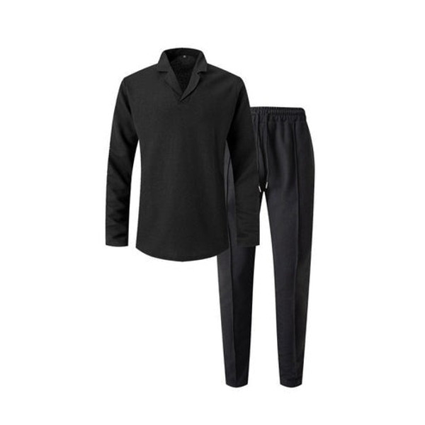 Élégant Ensemble pour Homme en Coton, Composé d'une Chemise À Col et d'un Pantalon À Cordon Cotrelio™ Élégant Ensemble pour Homme en Coton, Composé d'une Chemise À Col et d'un Pantalon À Cordon Cotrelio™ zaxx