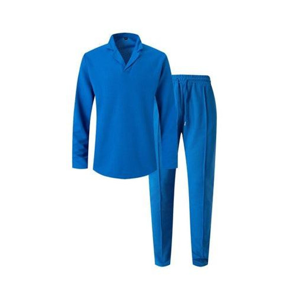 Élégant Ensemble pour Homme en Coton, Composé d'une Chemise À Col et d'un Pantalon À Cordon Cotrelio™ Élégant Ensemble pour Homme en Coton, Composé d'une Chemise À Col et d'un Pantalon À Cordon Cotrelio™ zaxx