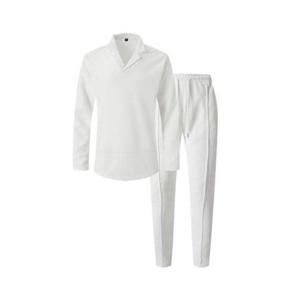 Élégant Ensemble pour Homme en Coton, Composé d'une Chemise À Col et d'un Pantalon À Cordon Cotrelio™ Élégant Ensemble pour Homme en Coton, Composé d'une Chemise À Col et d'un Pantalon À Cordon Cotrelio™ zaxx