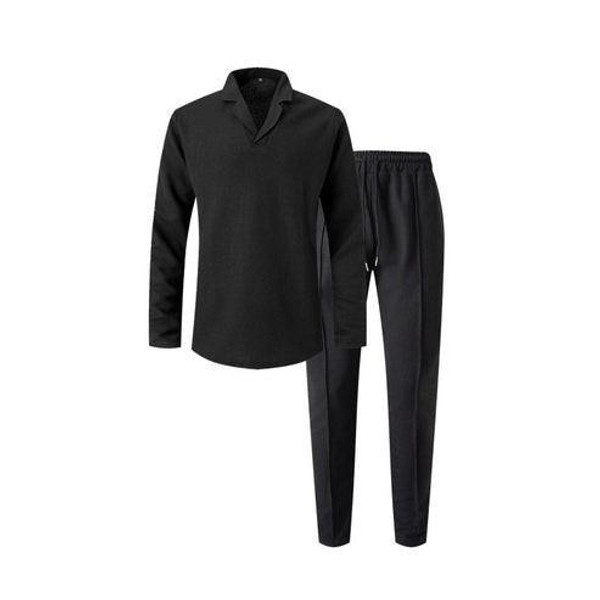 Élégant Ensemble pour Homme en Coton, Composé d'une Chemise À Col et d'un Pantalon À Cordon Cotrelio™ Élégant Ensemble pour Homme en Coton, Composé d'une Chemise À Col et d'un Pantalon À Cordon Cotrelio™ zaxx