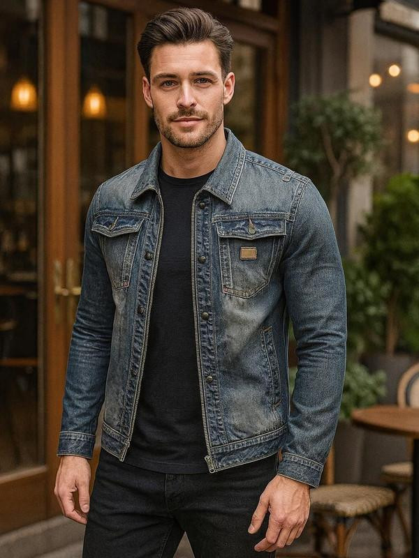 Veste Jean Homme – Blouson Denim Vintage Coupe Moderne zaxx