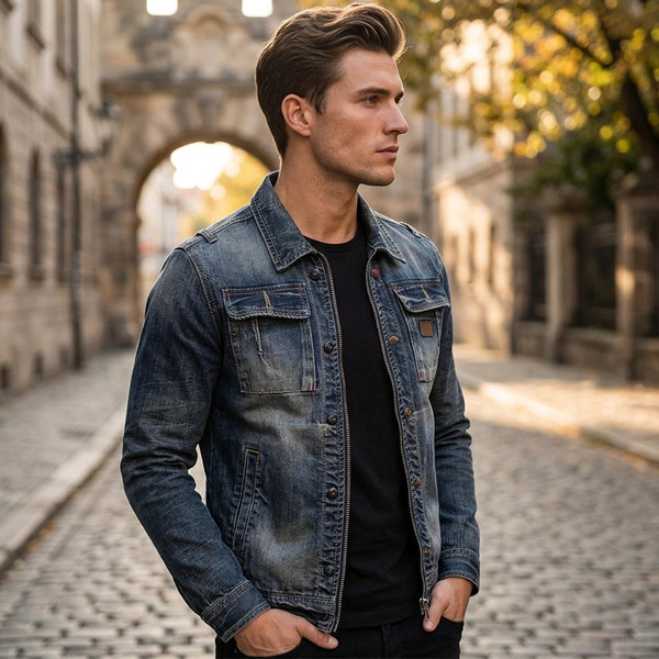 Veste Jean Homme – Blouson Denim Vintage Coupe Moderne zaxx