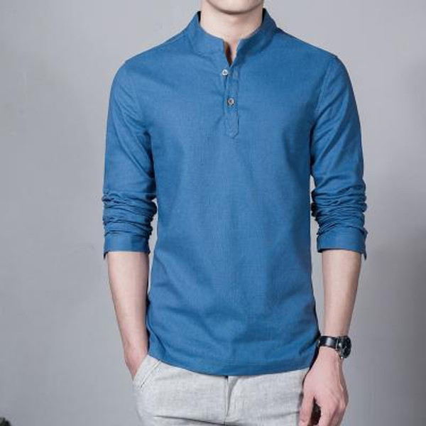 Chemise slim en lin a col montant Chemise slim en lin a col montant zaxx