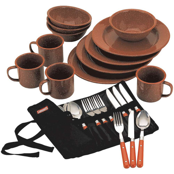 Coleman Coleman 24-Piece Speckled Enamelware Cook Set - Red [2000016407] 2000016407 MyGreenOutdoors