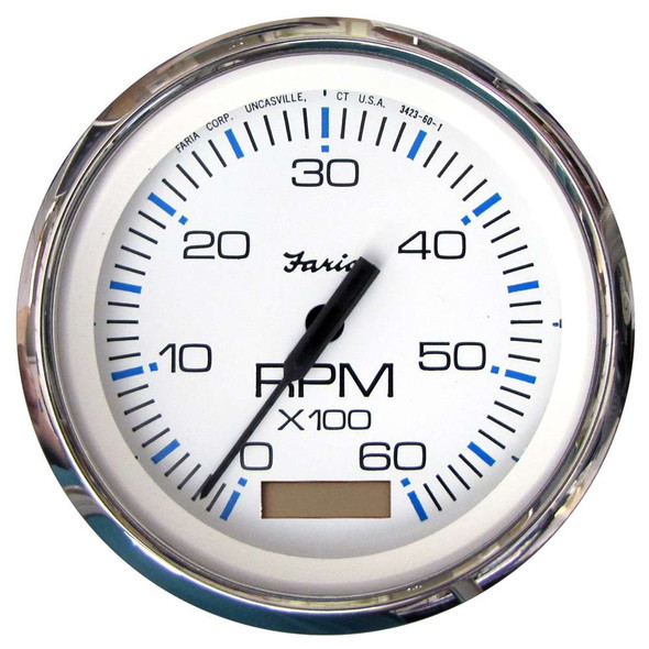 Faria Beede Instruments Faria Chesapeake White SS 4" Tachometer w/Hourmeter - 6,000 RPM (Gas - Inboard) [33832] 33832 MyGreenOutdoors